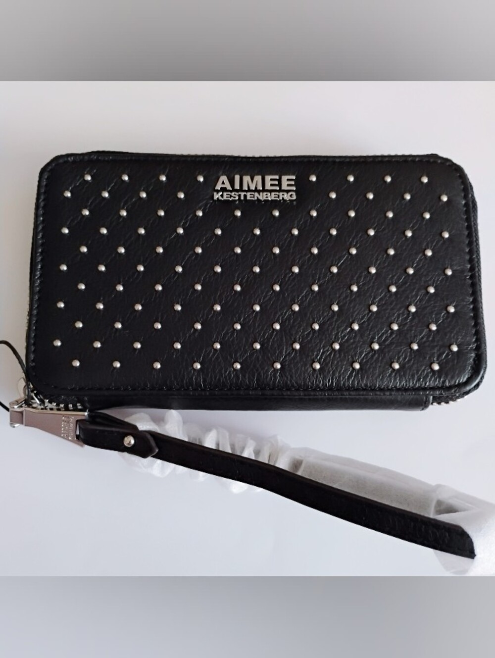 NWT Aimee Kestenberg Zip-Around Wallet/Wristlet - Black Studded w/SHW